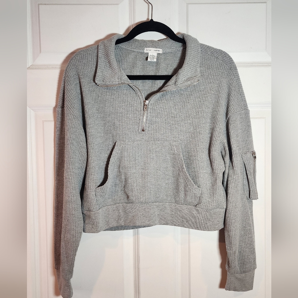 Better Together Gray Waffle Knit Quarter-Zip Women's Crop Sweater Large